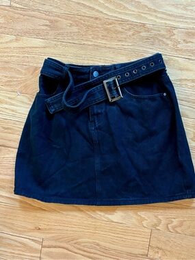 Pretty Little Thing Black Denim Mini Skirt with Belt